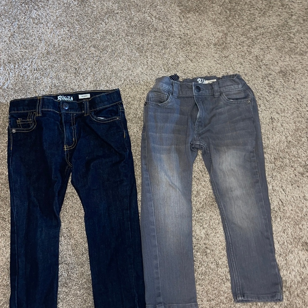2 pairs of 4H jeans from B’gosh. One dark denim, one gray